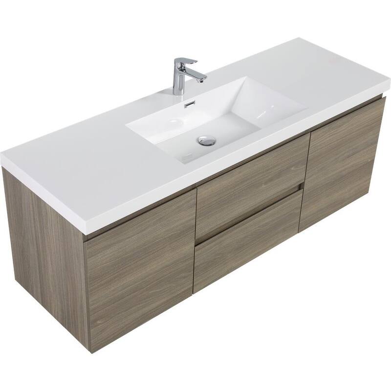 ABRUZZO 60" Floating Bathroom Vanity with Integrated Resin Top Basin 2 Cabinets 2 Soft Close Drawers Full Assembly