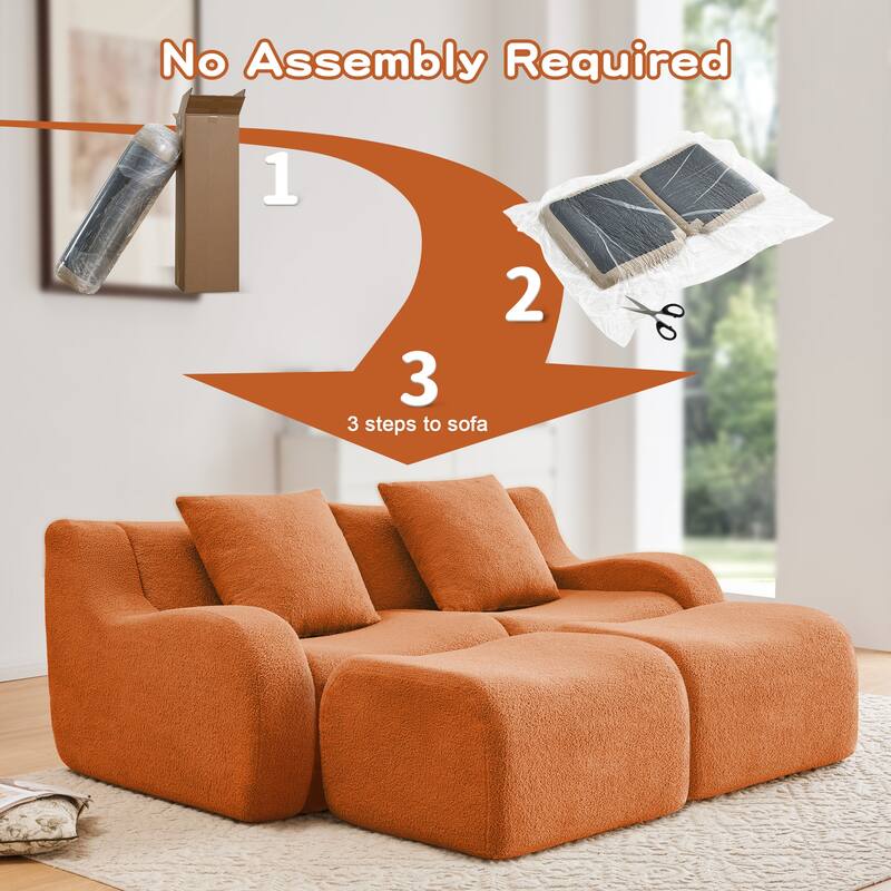 Anmytek Plush Boneless Teddy Fabric Chaise Lounge Sofa - Ergonomic Curved Armrests