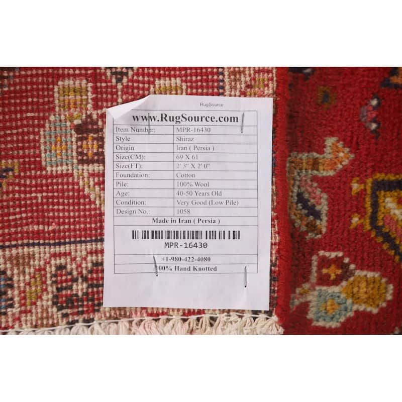 Tribal Shiraz Persian Vintage Square Rug Hand-Knotted Wool Carpet - 2'0" x 2'3"