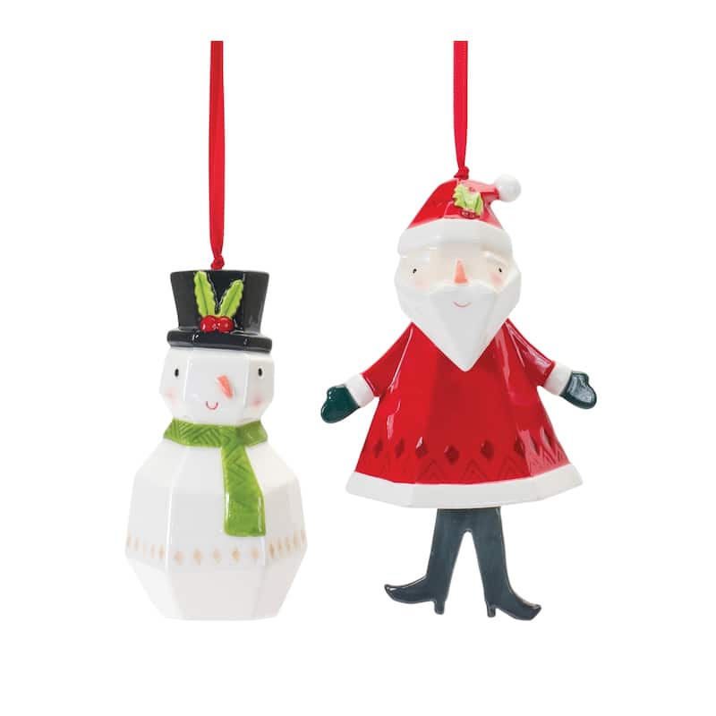 Santa and Snowman Christmas Ornaments - 6" - Set of 6