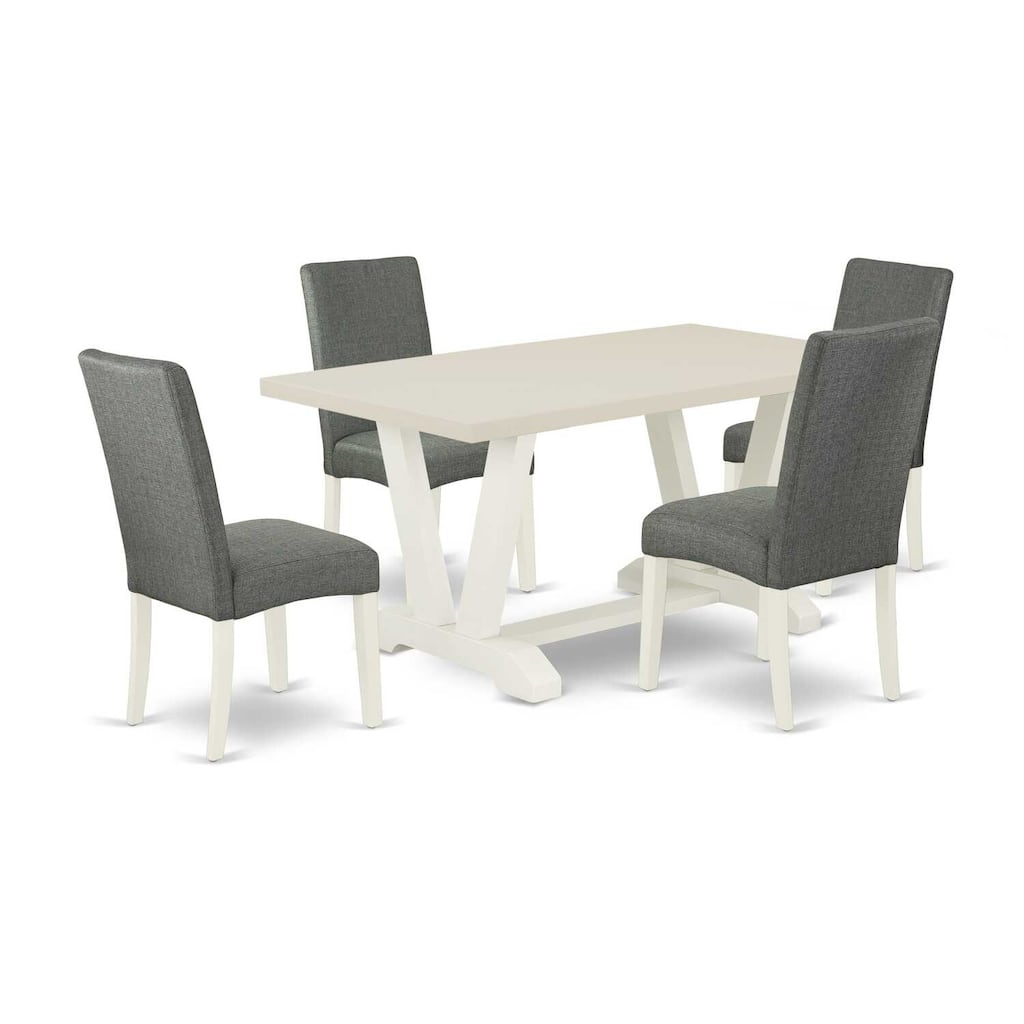 HomeStock 5-Piece Rectangle Natural Oak Finish Solid Wood Top Dining Table with 4 Parson Chair with Lattice Back