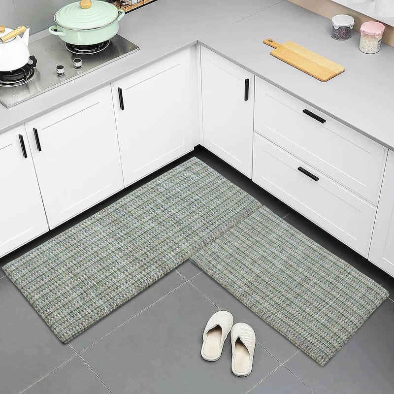 Luxurious Woven Cotton Kitchen Runner Mat Rug - Anti-Fatigue, Anti-Skid, Cushioned - 18''x48''