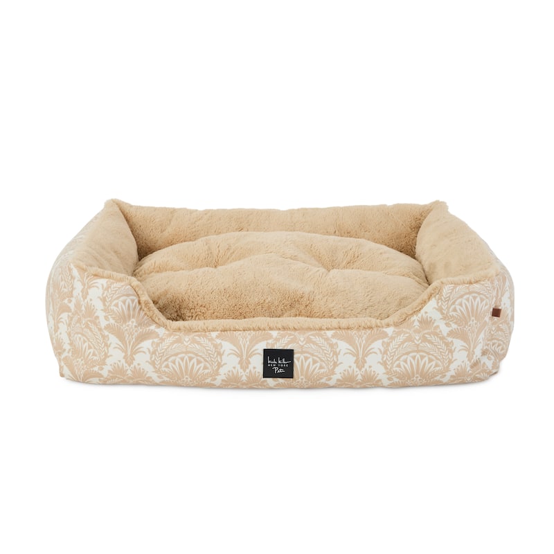NICOLE MILLER NEW YORK PET Mod Damask Plushy Bolster Cozy & Calming Pet - Taupe - S: 23.62"x18.9"x7.09"