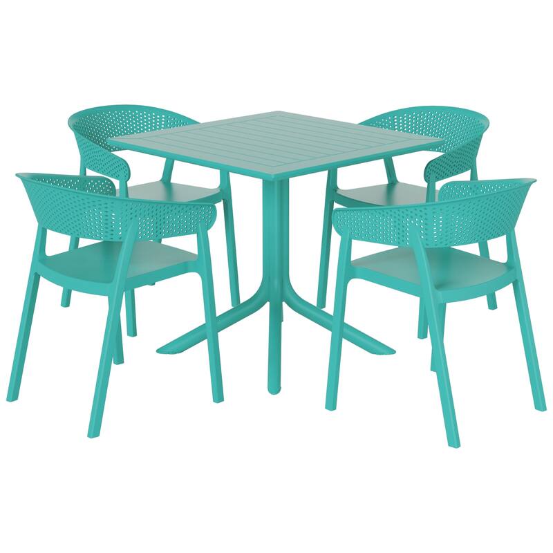 Frond and Form 4-Person Outdoor Square Dining Set - Turquoise