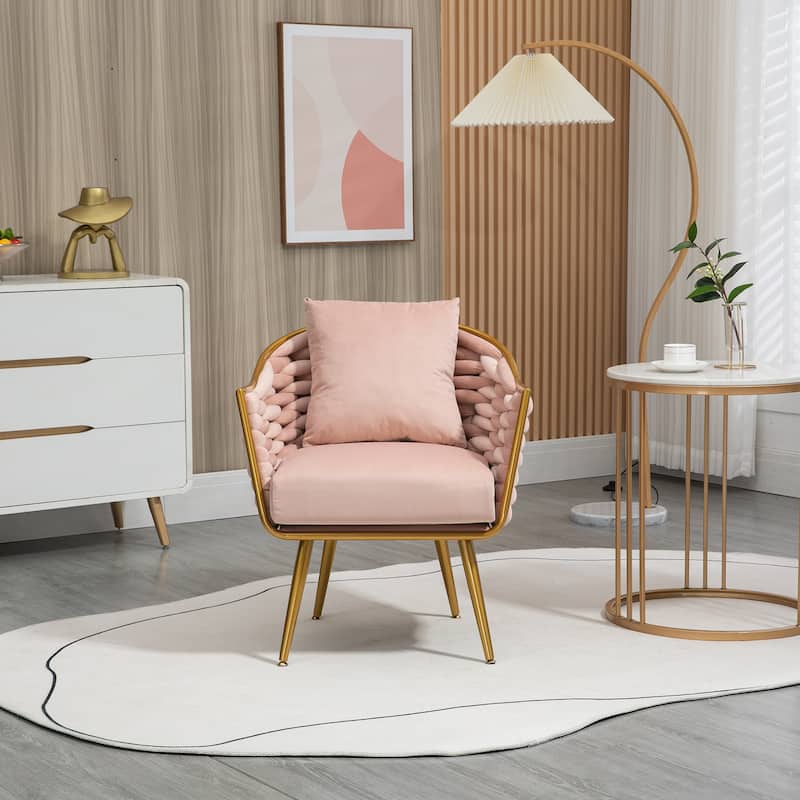 Modern Accent Chair, Woven Dining Chair for Living Room Bedroom (Pink) - Pink