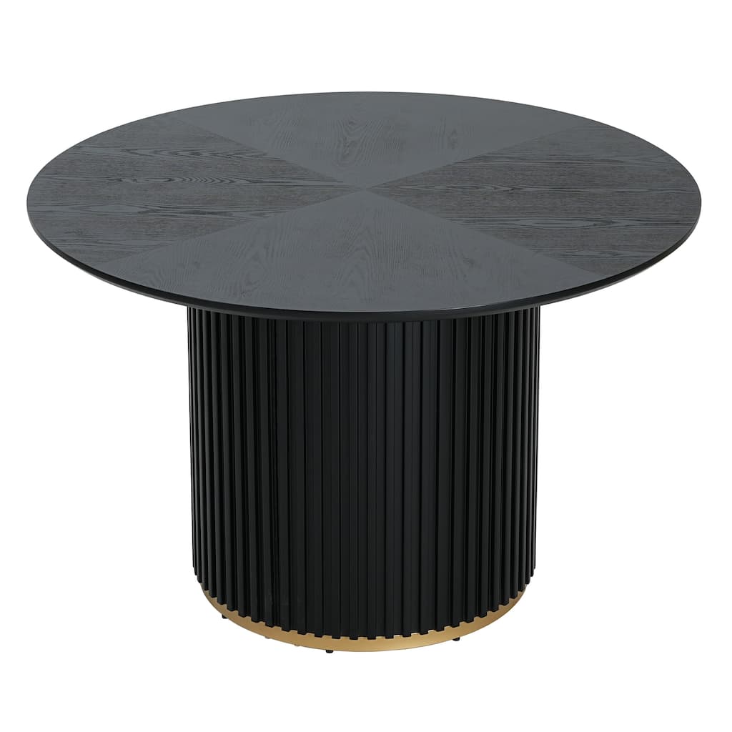 Roomfitters 47.25" Round Pedestal Dining Table with Fluted Base and Wood Top, Modern Kitchen and Dining Room Table, Black