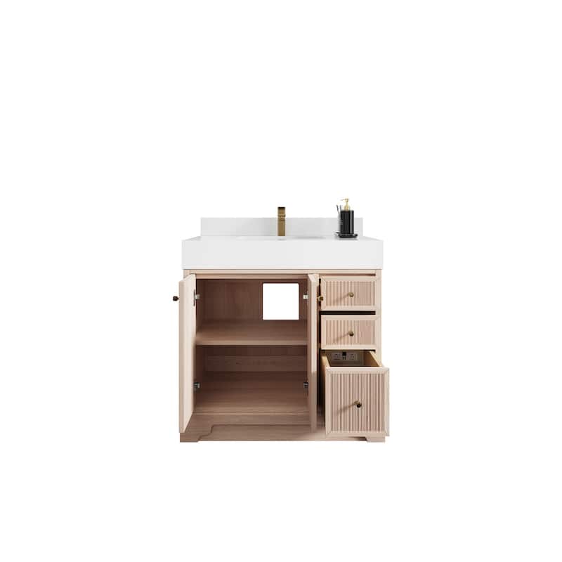 Willow Collections 36 in. W x 22 in. D Manhattan Oak Wood Center Sink Bathroom Vanity with Countertop