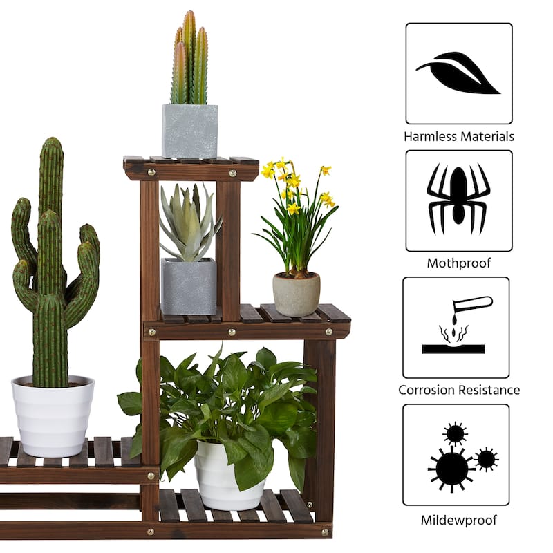 Yaheetech Tiered Wood Plant Stand 4 Tier Plant Flower Display Stand Indoors and Outdoors, Brown