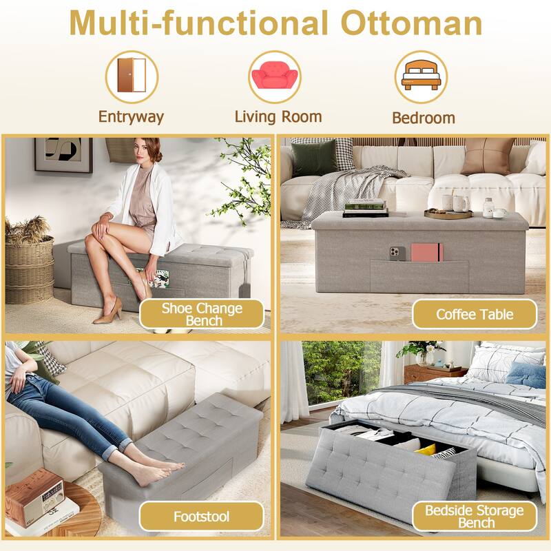 Gymax 43'' Folding Storage Ottoman Bench w/ Removable Divider & Side