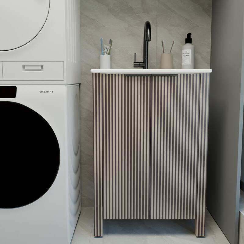 30" Floor Standing Bathroom Vanity Combo with 2 Doors & White Resin Sink Top