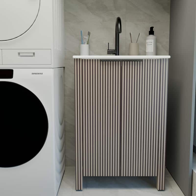 GDFStudio - Maxwell 30-Inch Freestanding Bathroom Vanity with Integrated Basin and Foldable Storage Cabinet Design