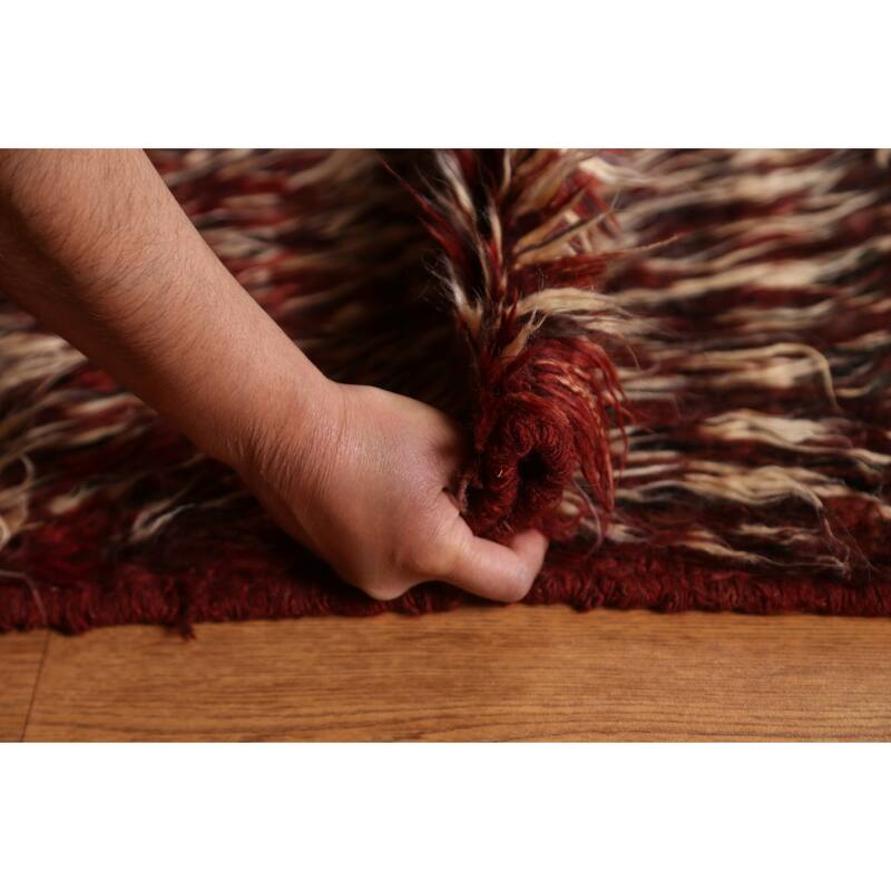 Hand Knotted Oriental 100% Wool Carpet Modern Geometric Red Moroccan Area Rug - 9' 8'' X 6' 8''