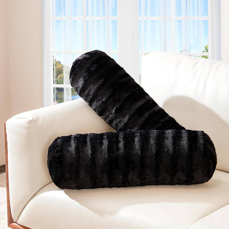 Cheer Collection 8" x 24" Set of 2 Decorative Roll Bolster Pillows - Black