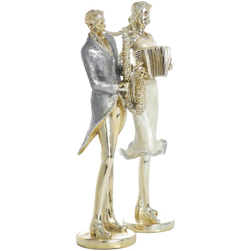 Resin Musician Decorative Sculpture with Accordion and Saxophone - Set of 2 Gold - Roche River Decor