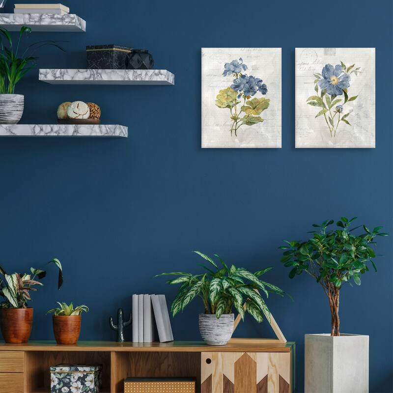 Blue Linen Geranium, Peony Canvas Art Prints