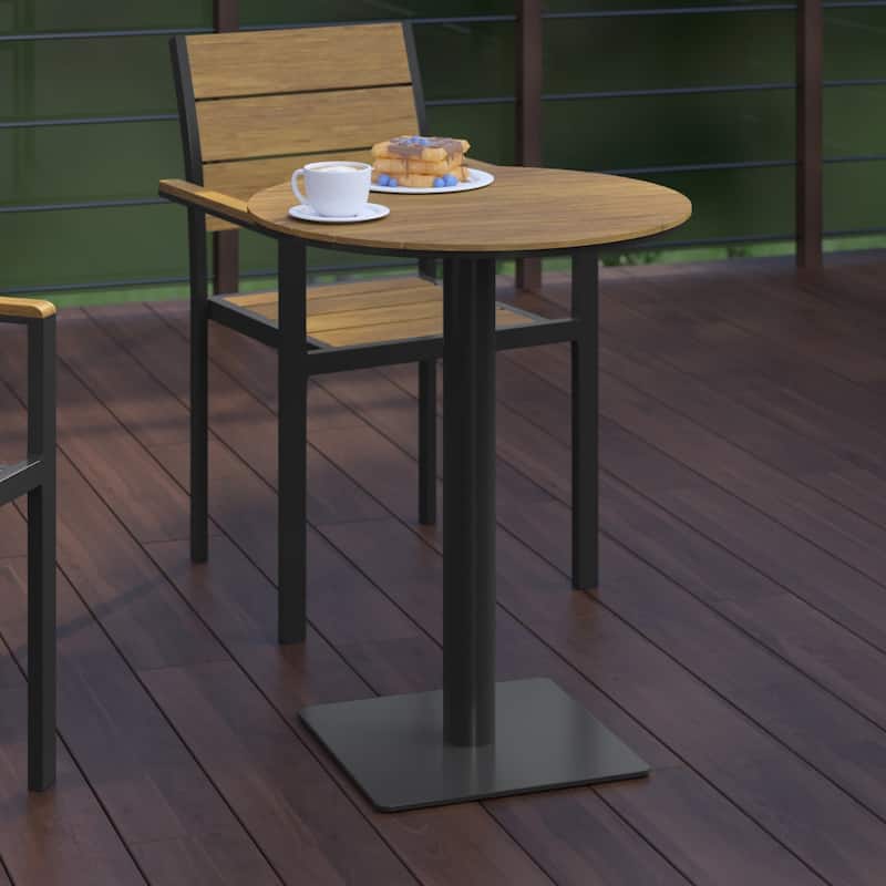 Commercial 24 Inch Round Faux Teak Outdoor Patio Dining Table