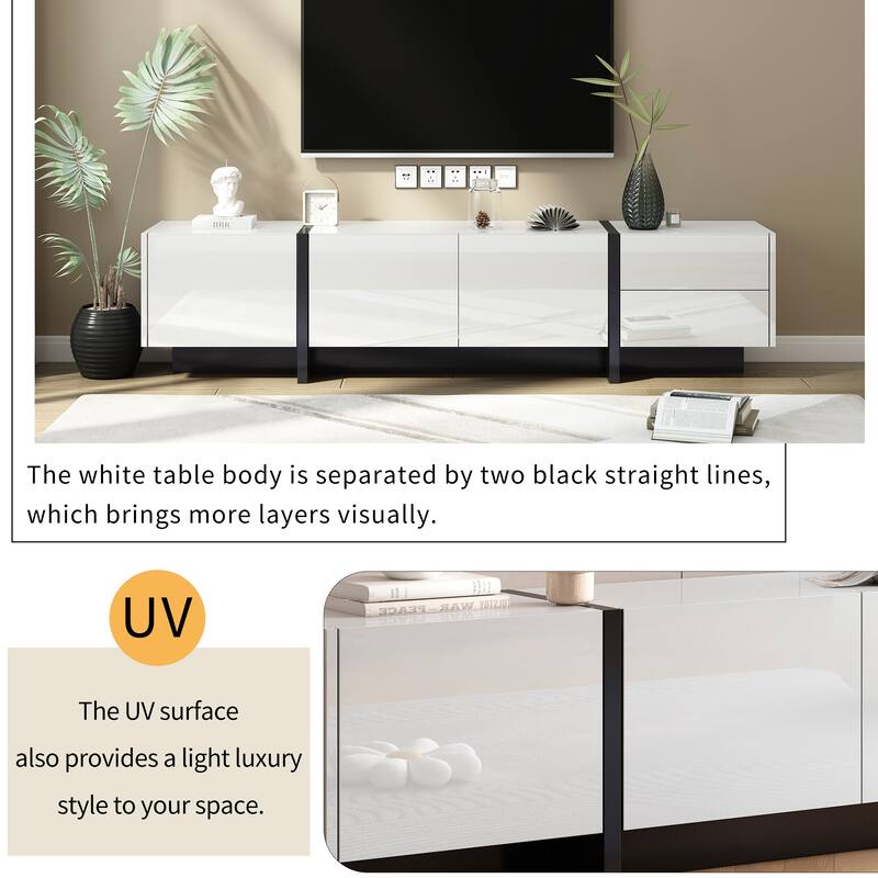Modern Rectangular TV Stand, High-Gloss UV Finish TV Stand, for TVs Up to 80" with 2 Drawers and 3 Cabinets, for Living Room