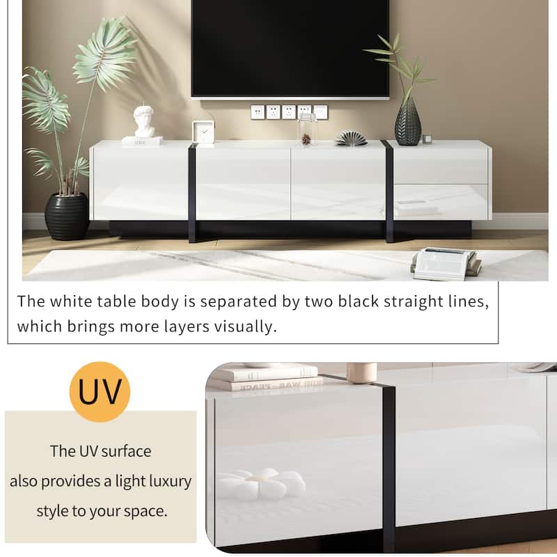 Siavonce White & Black Contemporary Rectangle Design TV Stand - 74.8''W x 13.7''D x 17.7''H