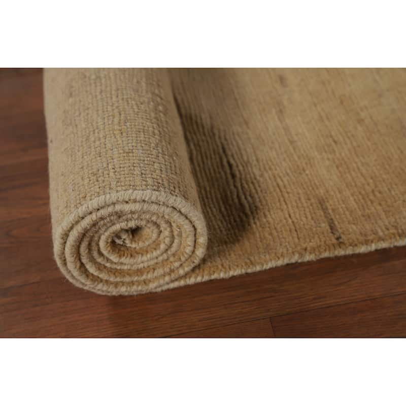 Beige Gold Gabbeh Oriental Runner Rug Hand-Knotted Wool Carpet - 3'0" x 7'6"