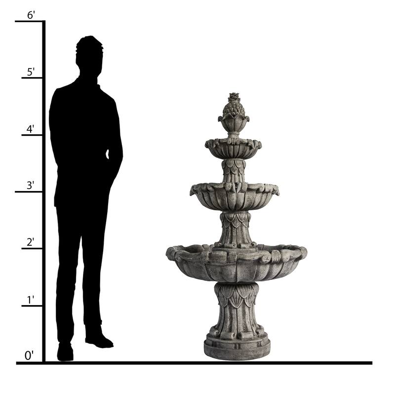 XBrand 58.3" 3-Tier Outdoor Freestanding Water Fountain - Classic Leaf Design, Gray Resin