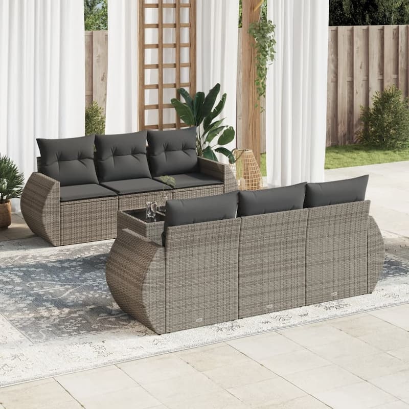 vidaXL Patio Sofa Set with Cushions Outdoor Furniture 7 Piece Poly Rattan - 24.4 x 27.6 x 27.2 - Gray