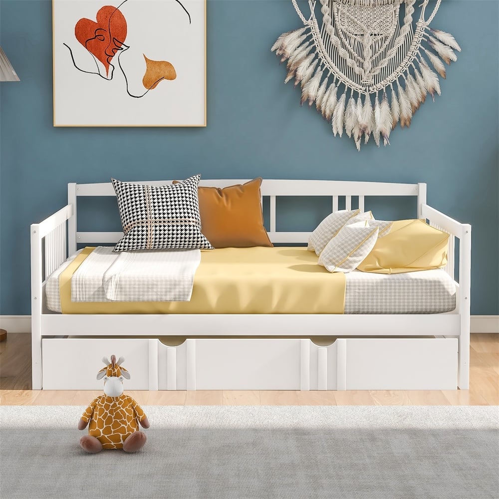 Merax Full Size Daybed Wood Bed with Twin Size Trundle
