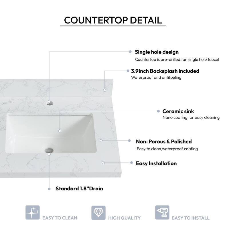 Miseno MVT-MALA25 Malaga 25" Stone Vanity Top with Backsplash and