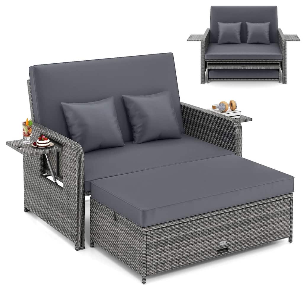 Costway Wicker Loveseat Sofa Set Patio Rattan Daybed with Ottoman & - See Details
