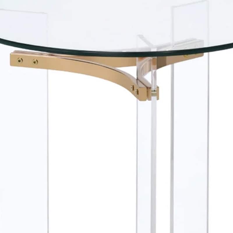 23 Inch Round End Table, Glass Top, Acrylic Legs, Clear, Gold - 23 Dia. x 24 H