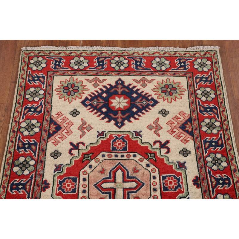 Geometric Kazak Accent Rug Handmade Wool Carpet - 2'7" x 3'9"
