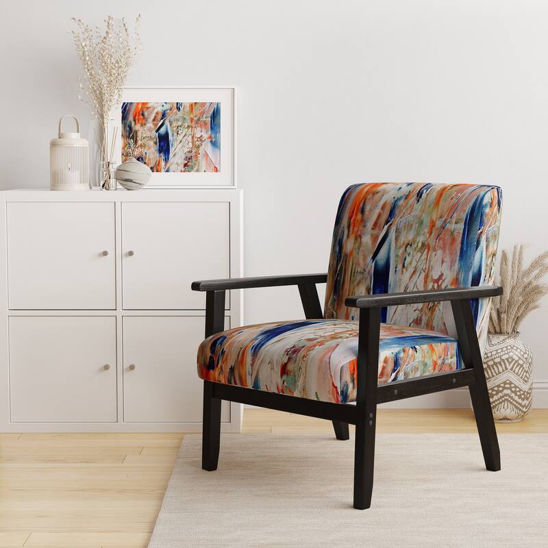 Designart "Colorful Abstract Painting Strokes II" Upholstered Modern Accent Chair and Arm Chair