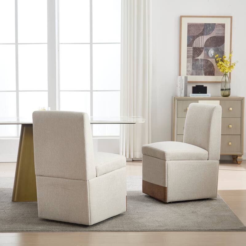 360 Degree Swivel Upholstered Dining Chairs Set of 2,Swivel Dining Chairs with Casters & Storage, Modern Rolling Chair