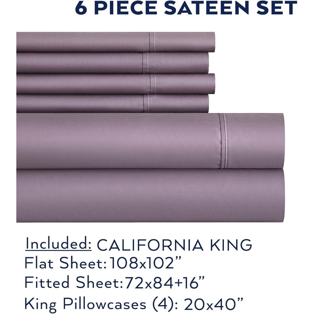 Thomasville 1500 Thread Count Purple 6 Piece Premium Cotton Rich Sateen Sheet Set
