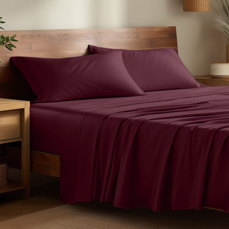 Bare Home Rayon from Bamboo Sheet Set - Deep Pocket - Breathable - Queen - Burgundy
