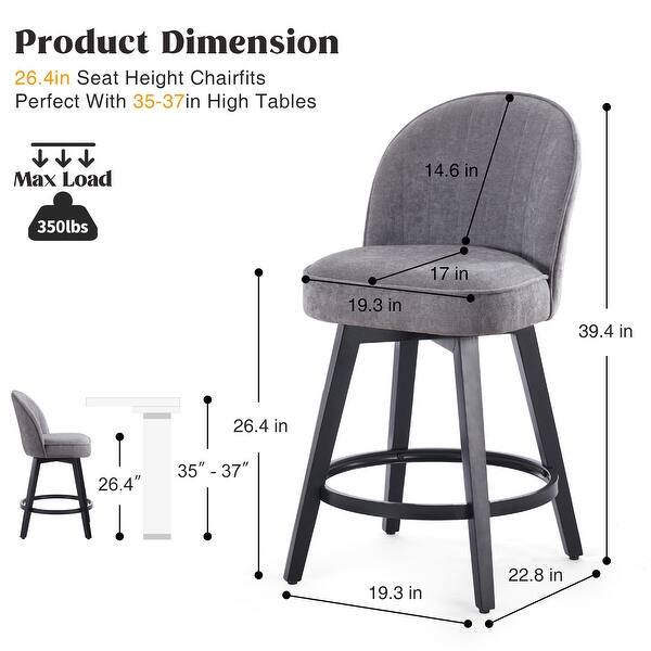 dimension image slide 11 of 12, HOMYKA Swivel Bar Stool with Wood Legs Set of 4 - N/A