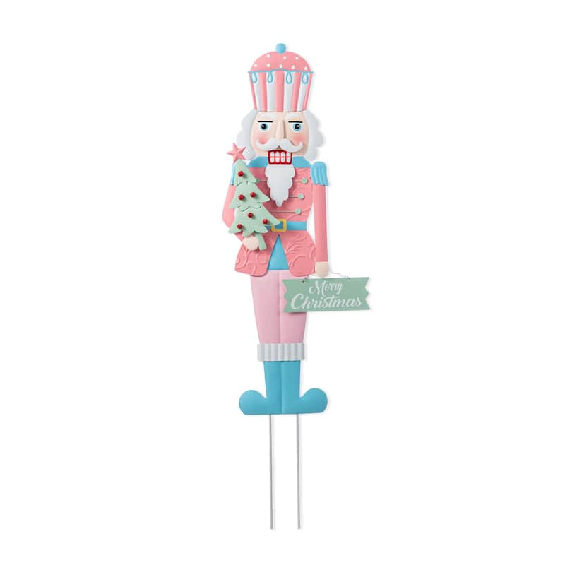 Glitzhome 36"H Metal Christmas Nutcracker Yard Stake Standing Hanging Decor