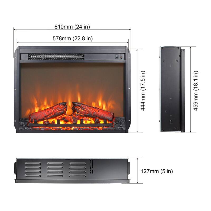 23" Electric Fireplace Insert Heater with Log Set & Realistic Flame