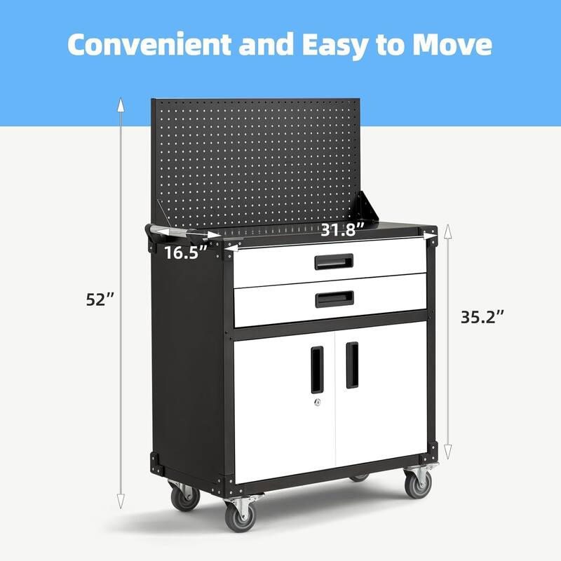 AECOJOY Rolling Tool Chest with Wheels 2 Drawers Pegboard