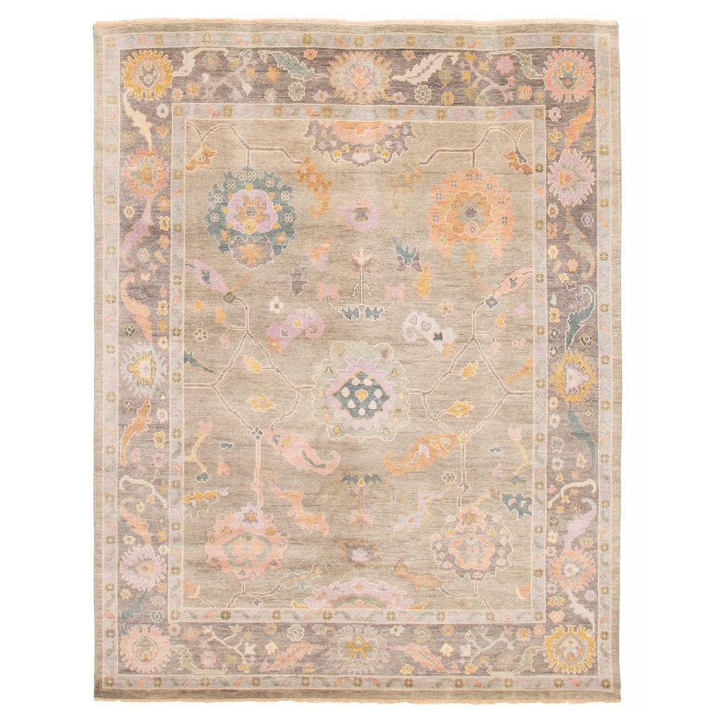 ECARPETGALLERY Hand-knotted Modern Oushak Light Grey Wool Rug - 7'9 x 9'10