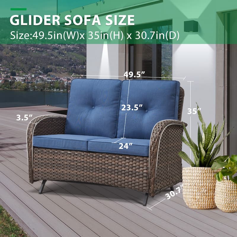2 Pieces Outdoor Wicker Patio Glider Loveseat with Coffee Table
