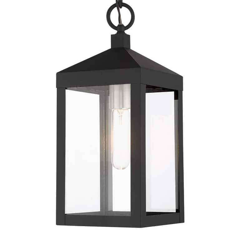 Livex Lighting Nyack Single Light 6" Wide Outdoor Mini Pendant - Black with Brushed Nickel Cluster