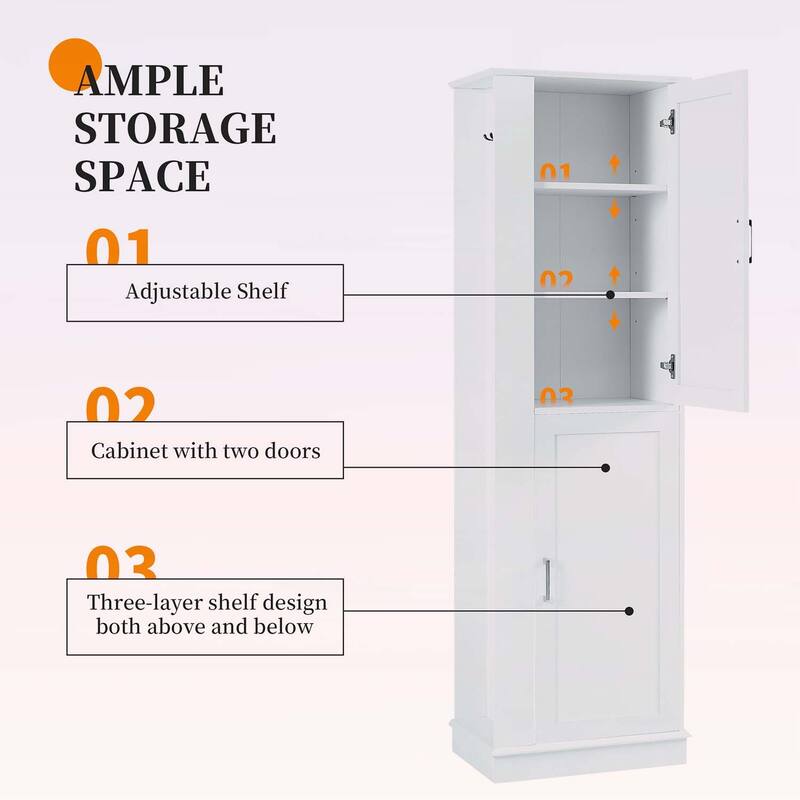 Tall Bathroom Storage Cabinet,Freestanding with Hook and Adjustable Shelf