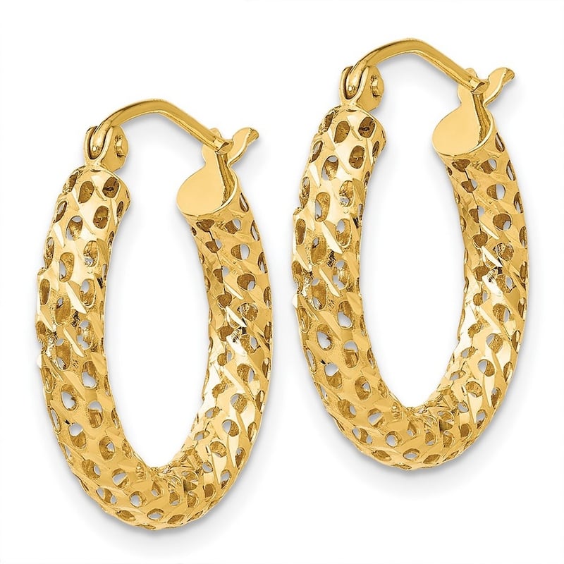 Curata 14k Yellow Gold 3x13mm Mesh Hoop Earrings