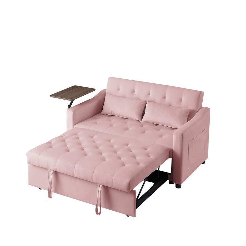 Velvet Pull Out Loveseat Sofa Convertible Sleeper Love Seat Bed w2 Pillow & 2 Pillows, Shelves Futon Sofa for Apartment