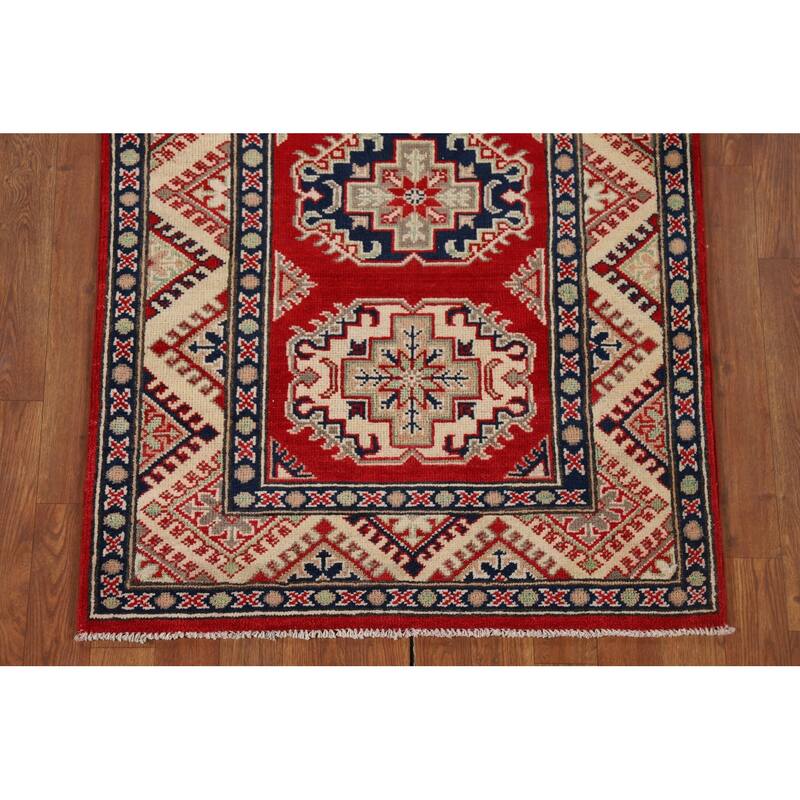 Red Kazak Oriental Runner Rug Hand-Knotted Wool Carpet - 2'9" x 9'3"