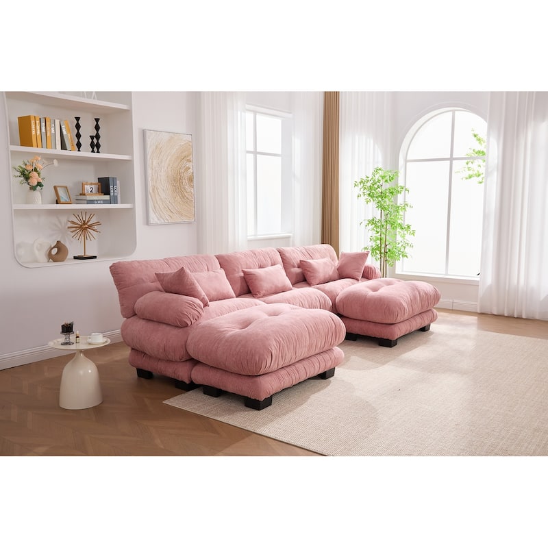 GDFStudio - Pelletized U Shape Cloud Couch with Bolster Armrest Pillows