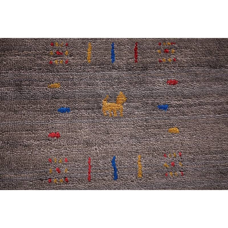 Earth Tone Gabbeh Oriental Area Rug Hand-Knotted Wool Carpet - 8'2" X 9'10"