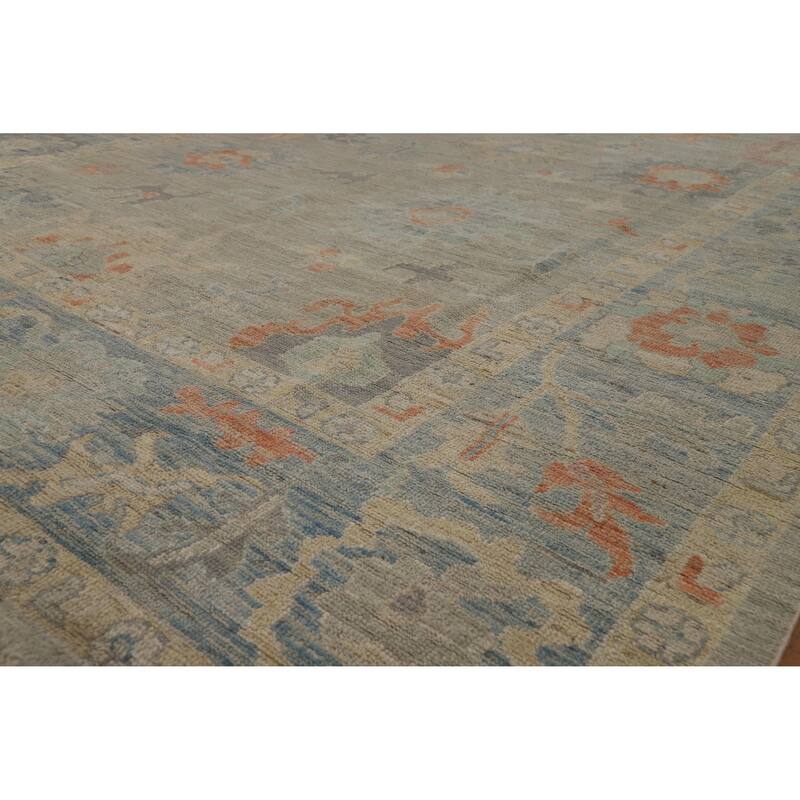 Vegetable Dye Oushak Turkish Area Rug Hand-Knotted Wool Carpet - 8'11"x 12'3" - 8'11"x 12'3" - Grey