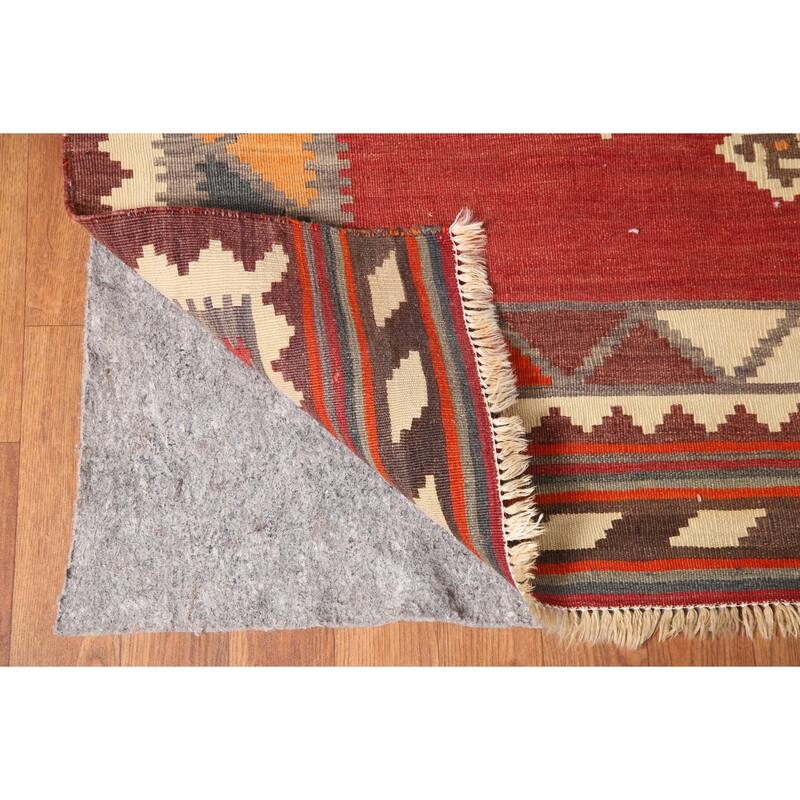 Red Kilim Qashqai Persian Vintage Hand-Woven Wool Carpet - 5'11" x 9'4"