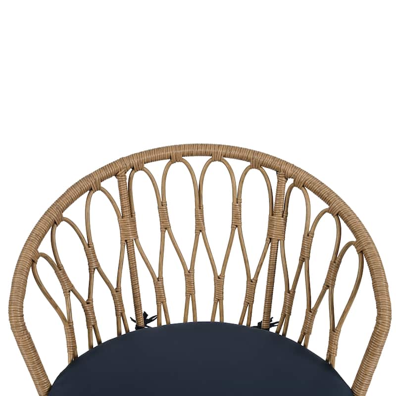 3 Pieces Rattan Bistro Set with A Glass Round Table for Patio